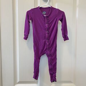 Kickee Pants Snap Ruffle Coverall Butt Flap Purple Bamboo Girls SZ 12-18 Months
